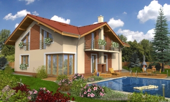 Multi-storey house with a garage and a gable roof.